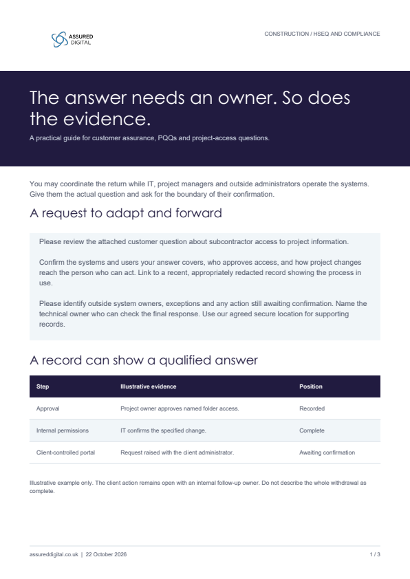 Construction assurance: the evidence guide: actual guide cover