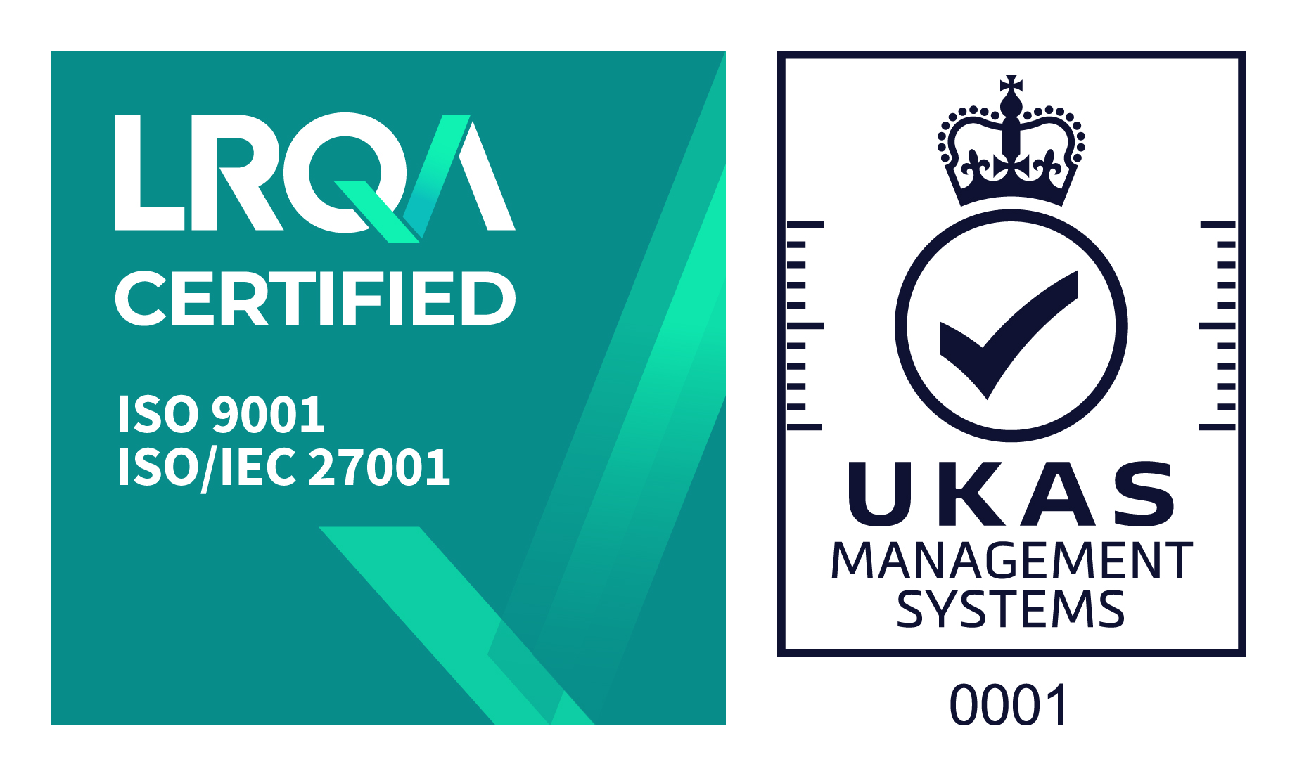 LRQA Certified ISO 9001 and ISO/IEC 27001, UKAS Management Systems accreditation number 0001
